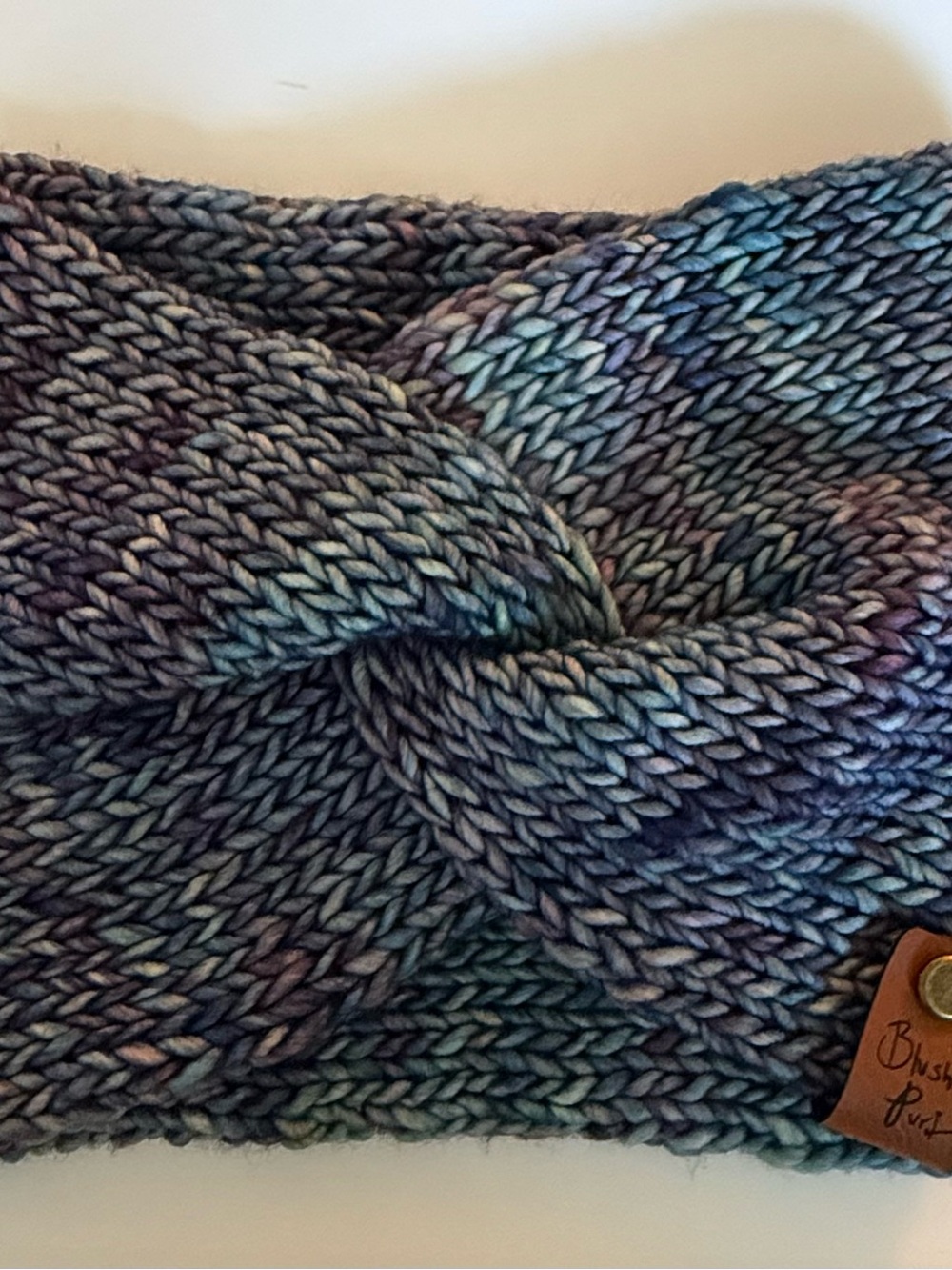Twist Knit Headband in Blue Multitone